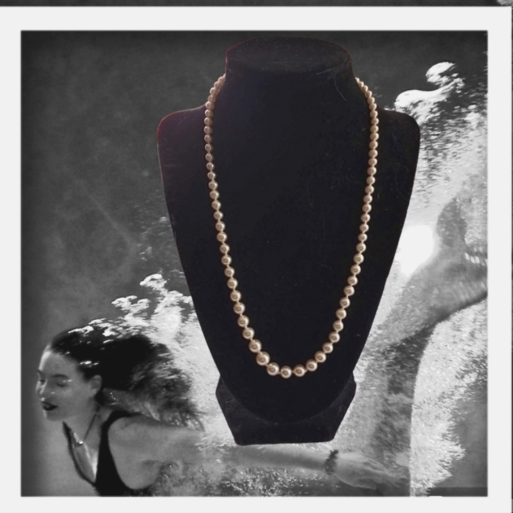 VINTAGE FAUX Real Feel PEARL NECKLACE 20" Antique Silver Tone Slip Lock Clasp